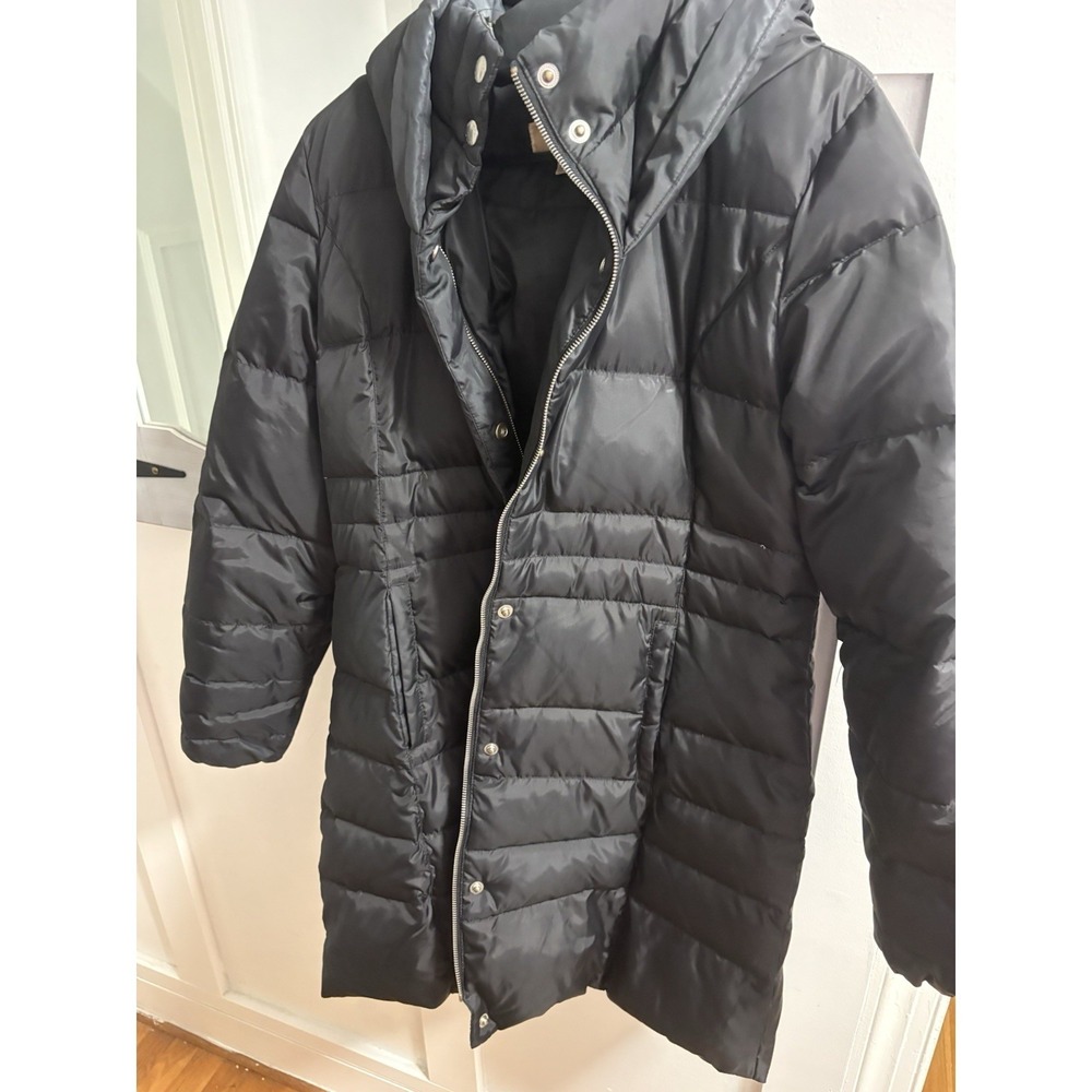 Michael Kors Womens Black Long Puffer Coat Down Fill Hooded Jacket L